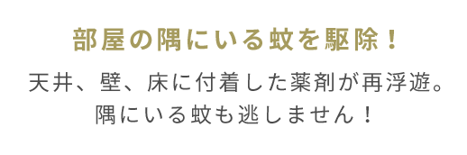 天井、壁、床に付着した薬剤が再浮遊。隅にいる蚊も逃しません！